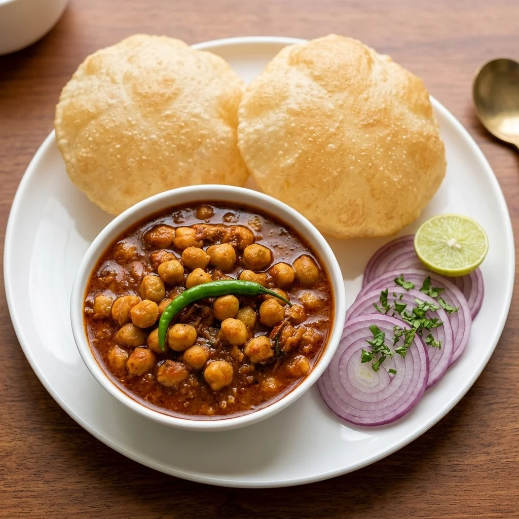 Chole Bhature — spiced chickpea curry with fluffy fried bread at Rawaayt Edmonton